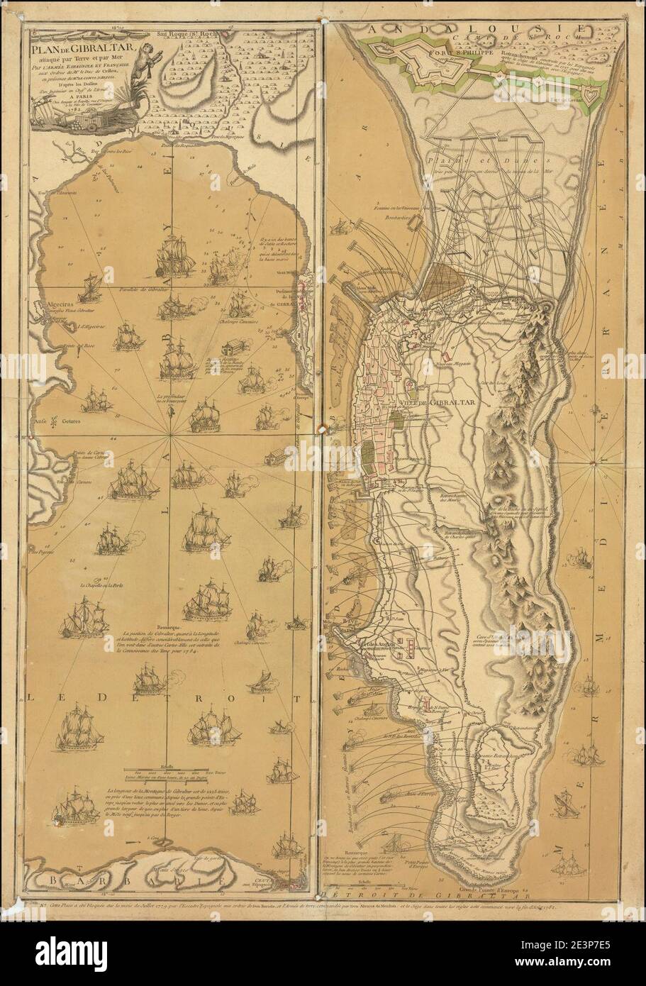 Mappa del Grande Assedio di Gibilterra. Foto Stock
