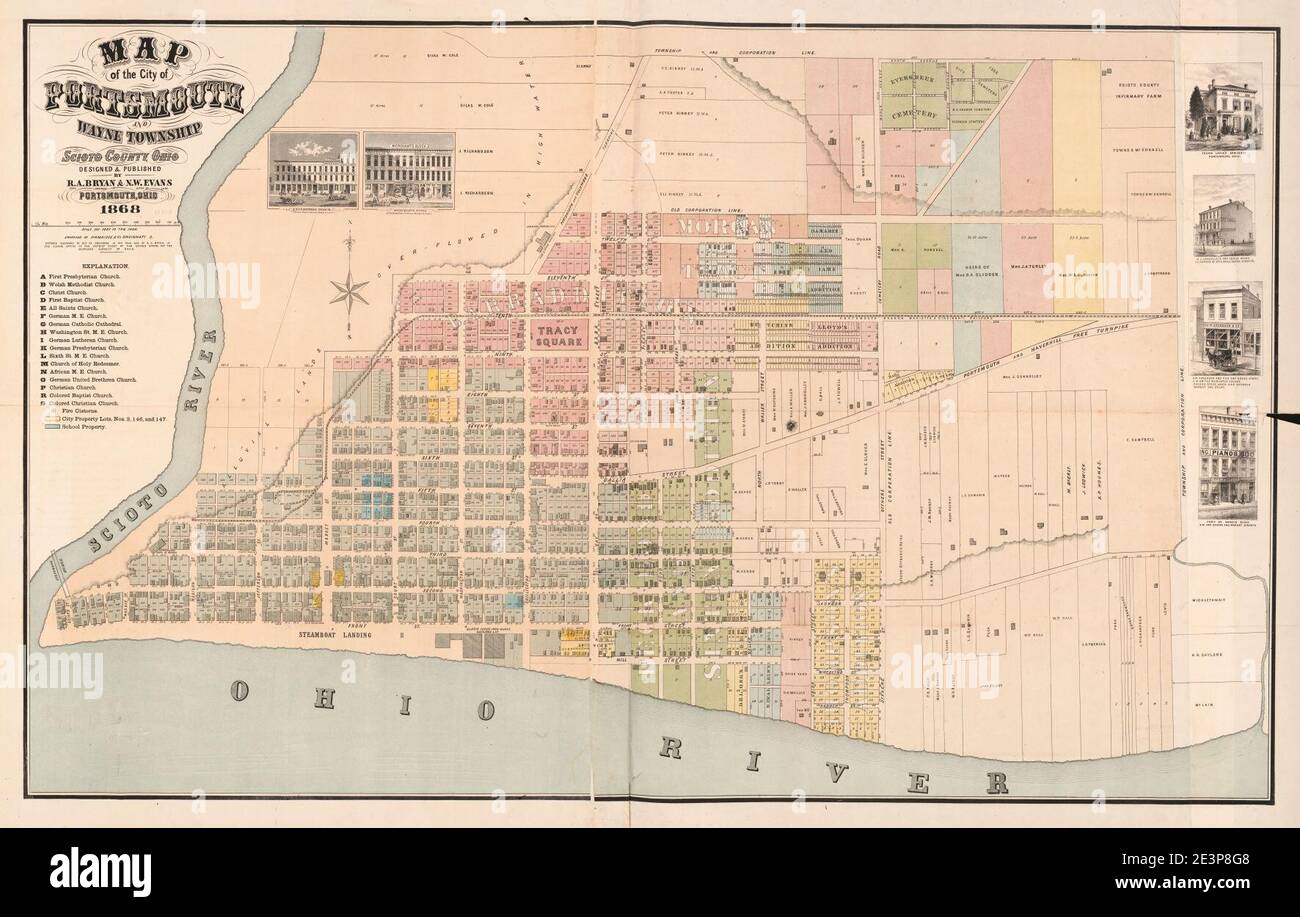 Mappa della città di Portsmouth e Wayne Township, Scioto County, Ohio Foto Stock