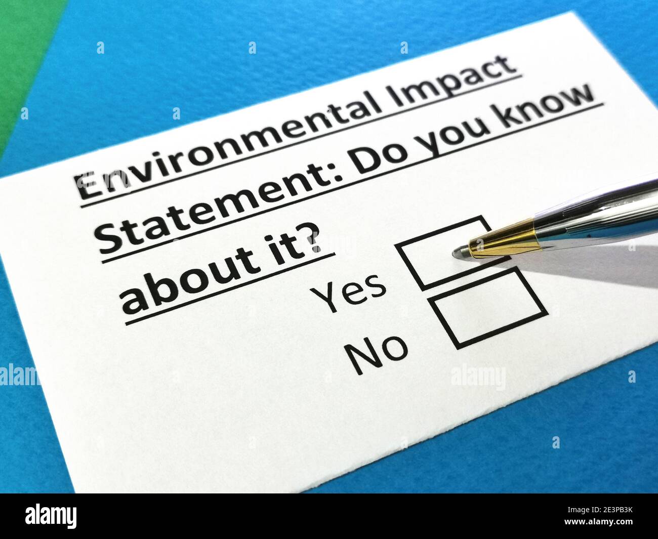 Una persona sta rispondendo alla domanda sulla dichiarazione di impatto ambientale. Foto Stock