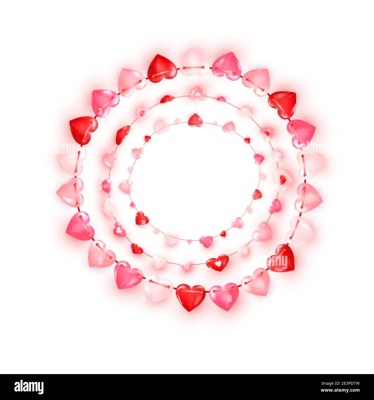 Cerchio decorazione ghirlanda di cuori rossi e rosa. Biglietto d'auguri per San Valentino o elementi decorativi per striscioni. Vettore Illustrazione Vettoriale