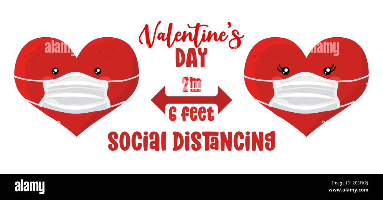 San Valentino Social Distancing - consapevolezza scritta frase. Poster distanza sociale con testo per auto quarantena. Motivazione della lettera di mano va Illustrazione Vettoriale