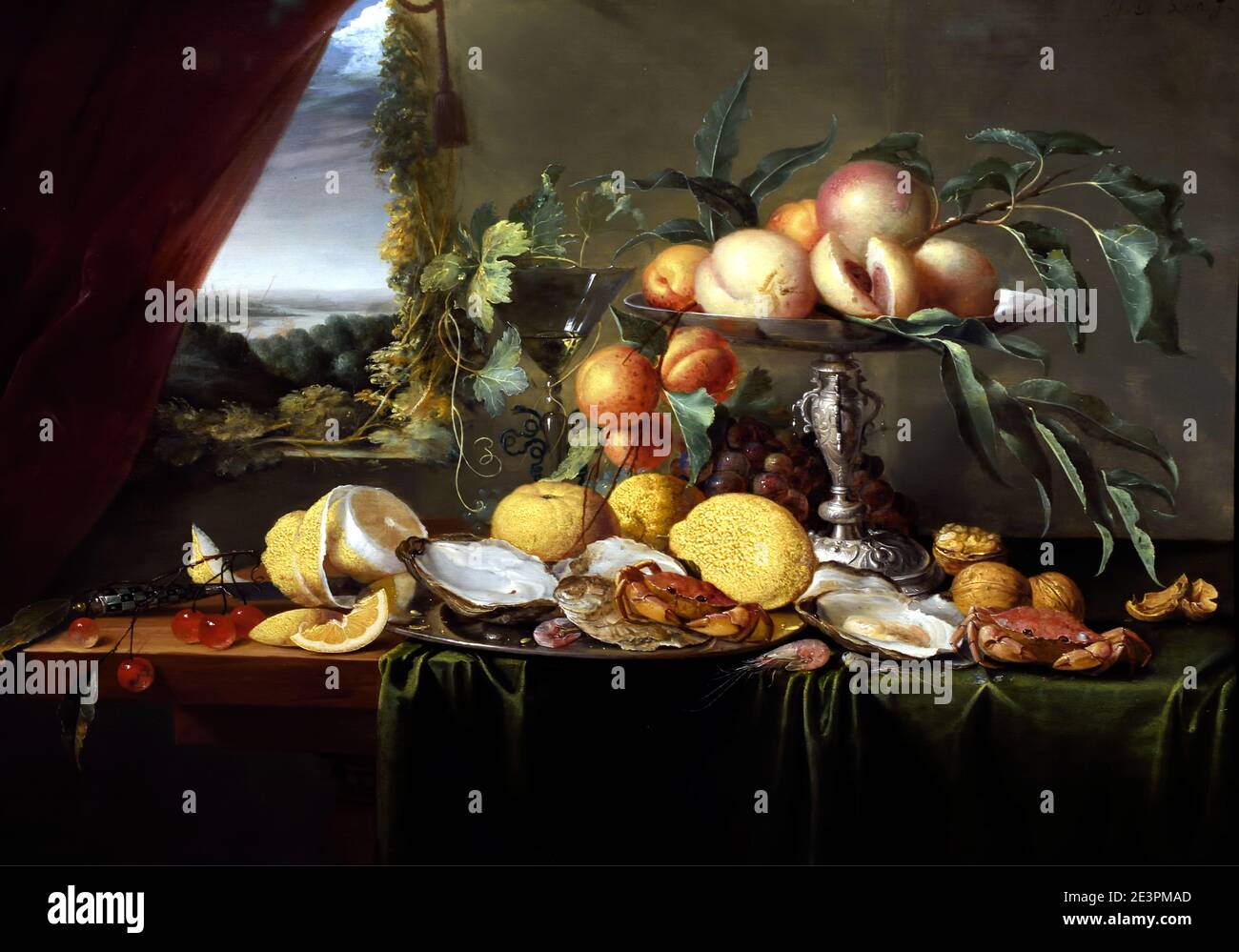 Jan Davidsz. De Heem trecht 1606 – Anversa 1684, banchetto Still Life con vista su un paesaggio, Paesi Bassi, Paesi Bassi, Foto Stock