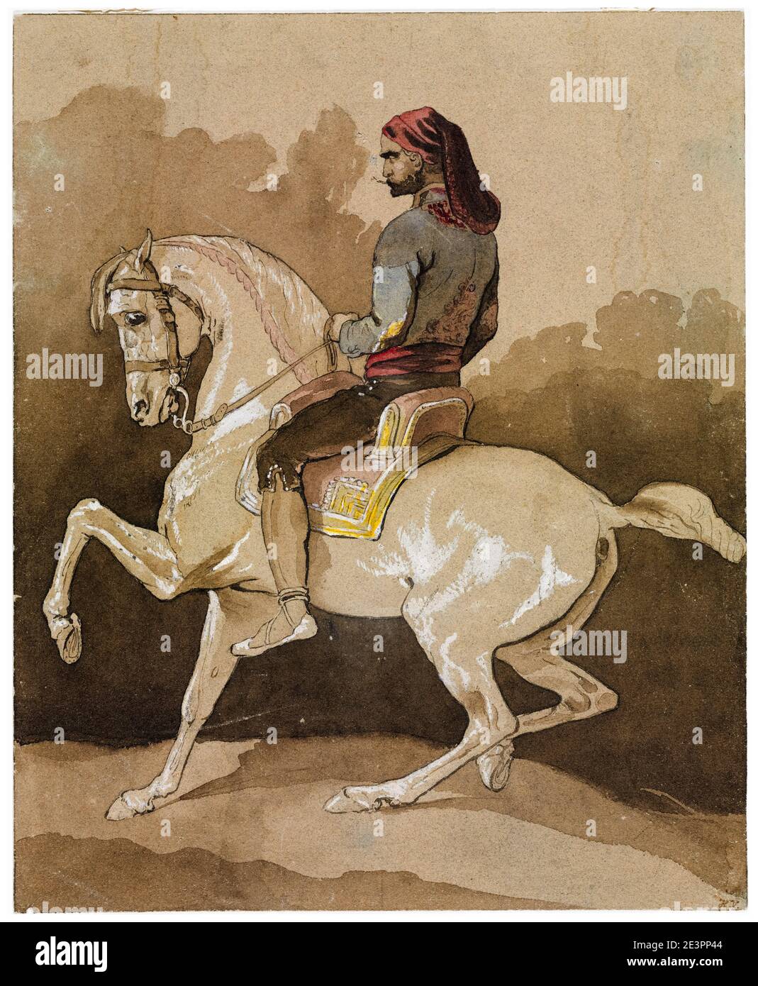 Horace Vernet, Arab on Horseback, disegno, 1800-1863 Foto Stock