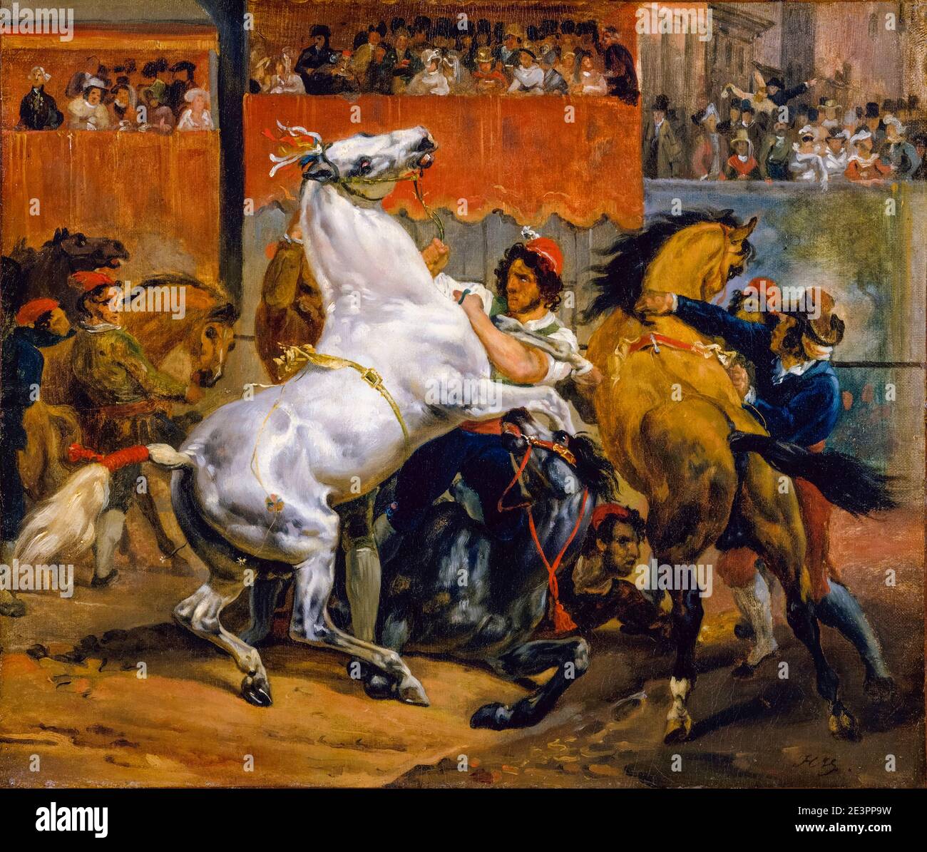Horace Vernet, l'inizio della corsa dei cavalli senza cavalieri (la mossa), pittura, 1820 Foto Stock