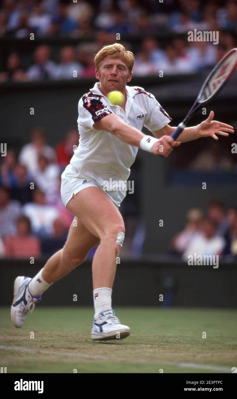 Boris Becker Tennis Wimbledon 1991 Foto di Tony Henshaw Foto Stock