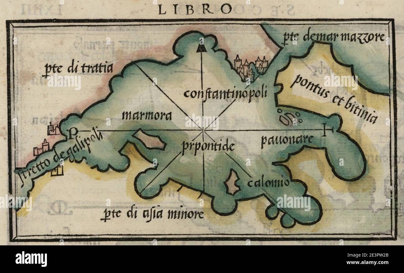 Mappa del mare di Marmara (Propontis) e degli stretti del Bosforo - Bordone Benedetto - 1547. Foto Stock