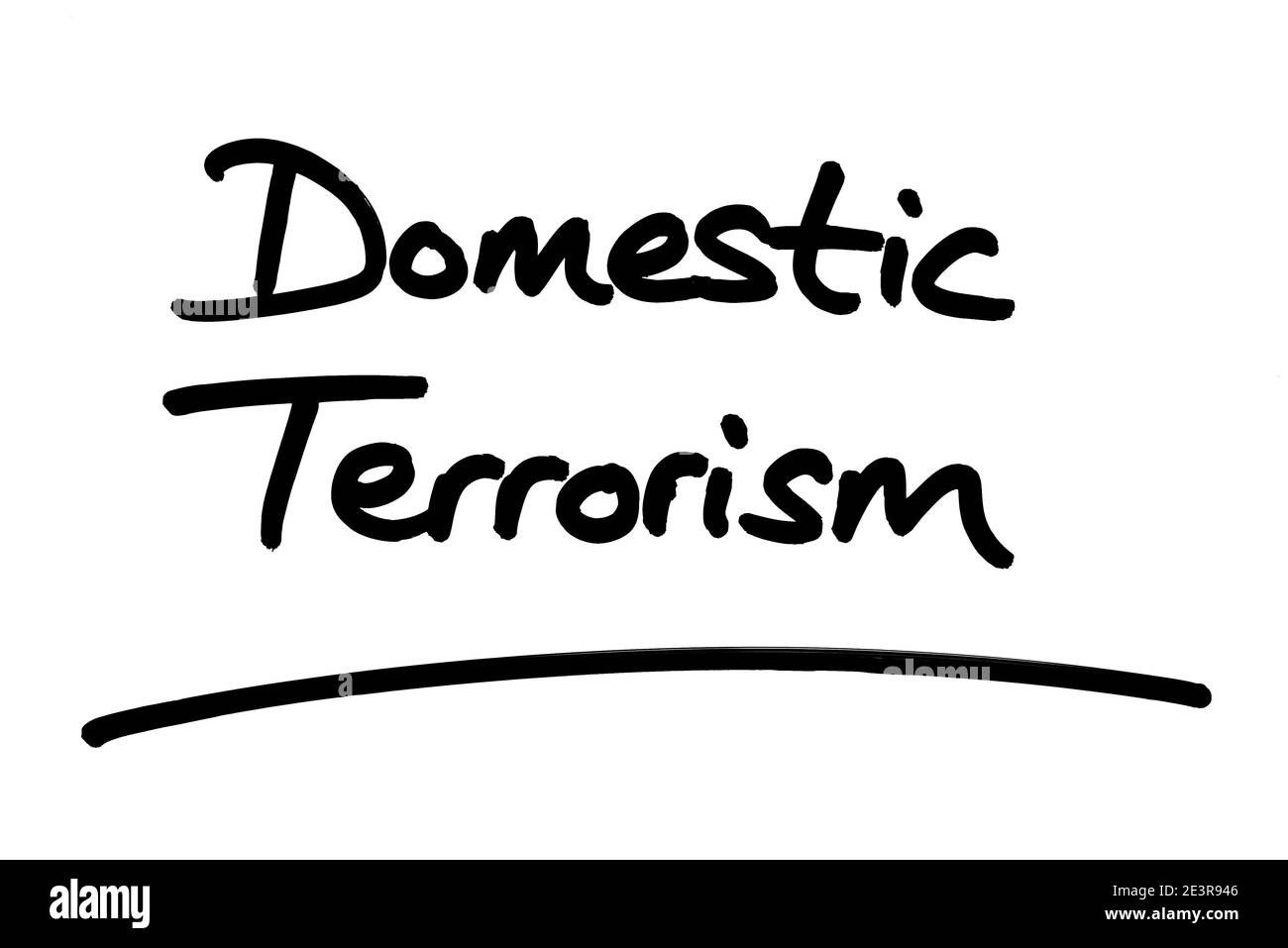 Terrorismo interno, scritto a mano su sfondo bianco. Foto Stock