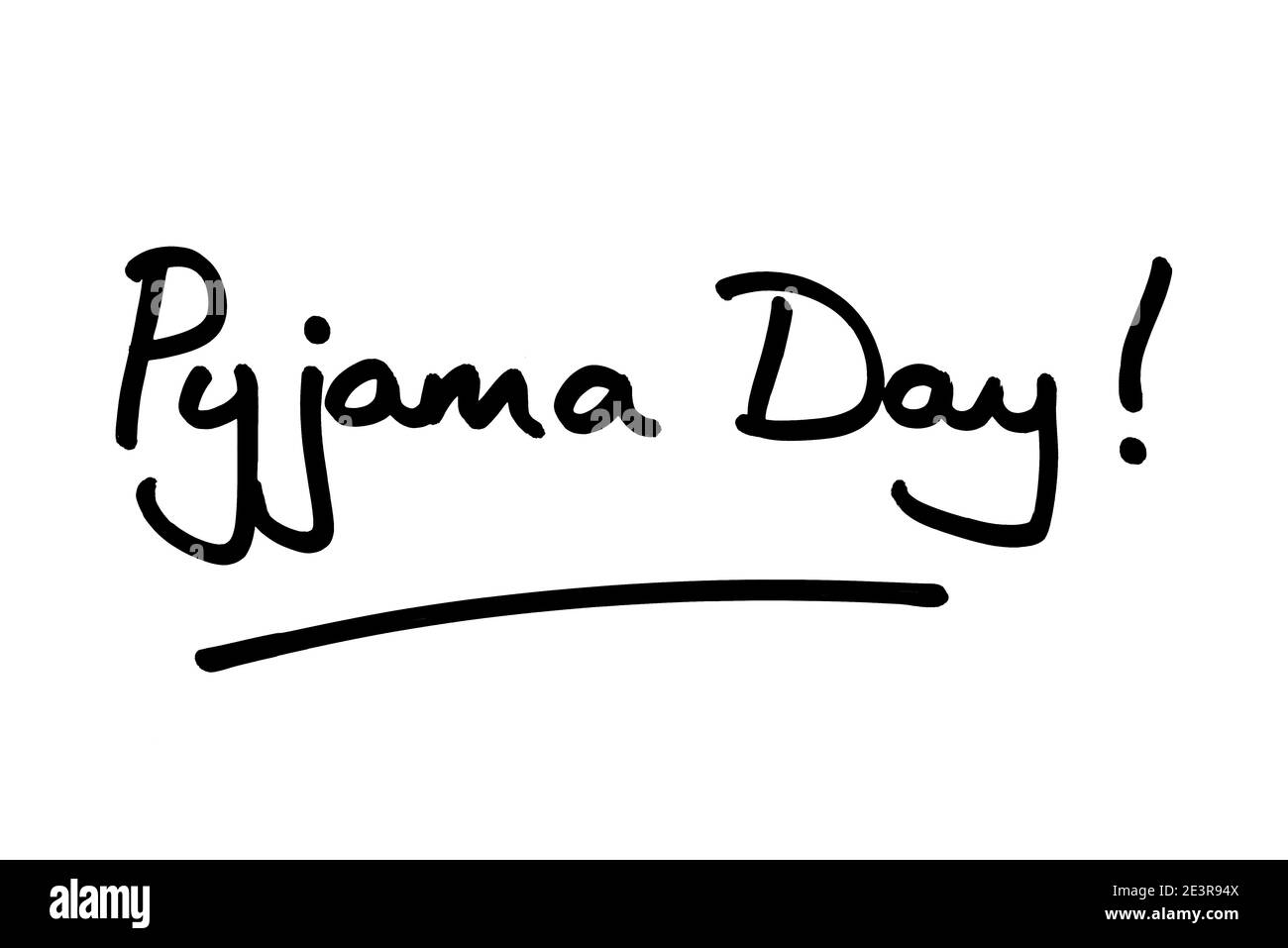 Pyjama giorno! scritto a mano su sfondo bianco. Foto Stock