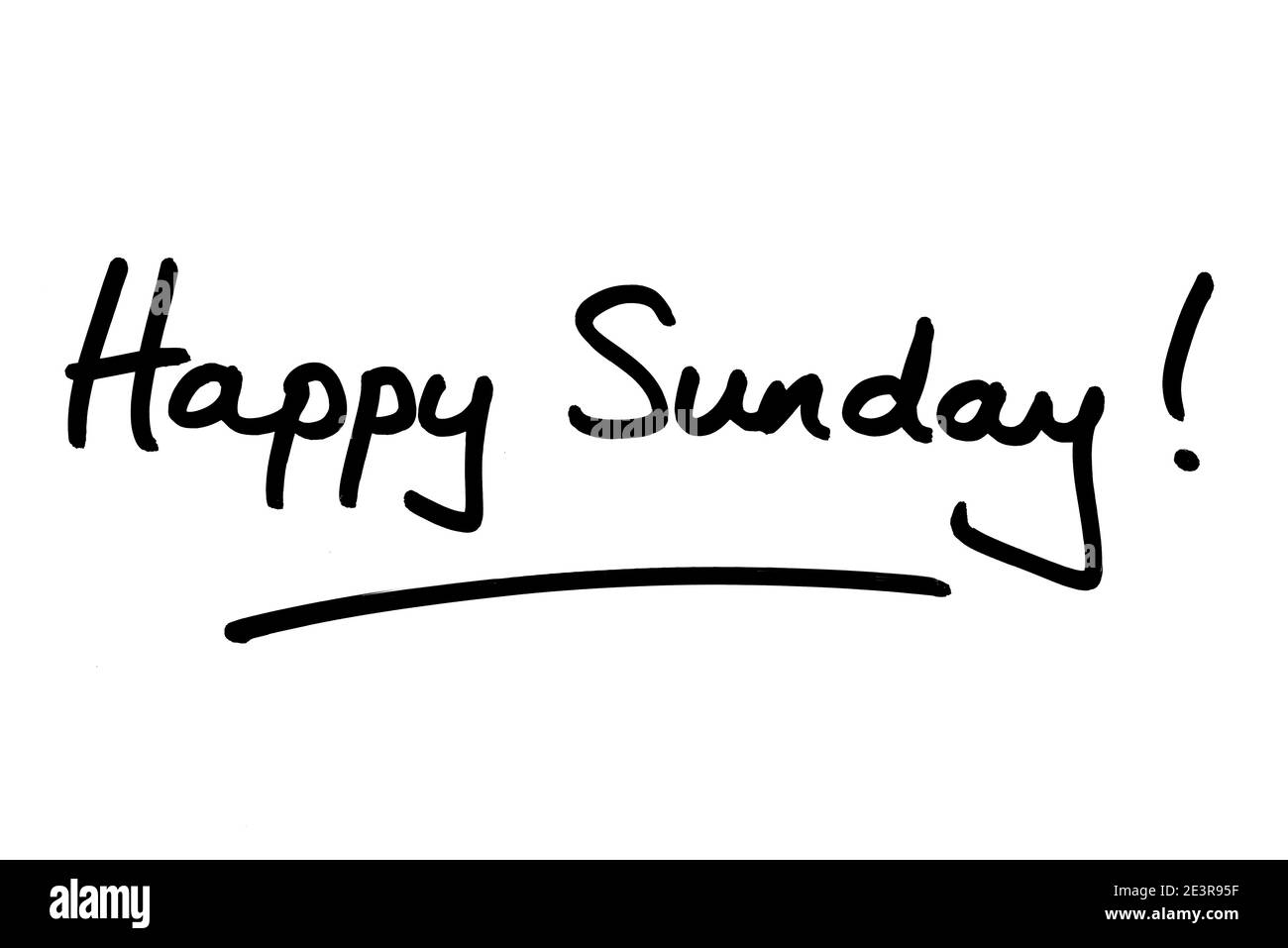 Buona domenica! scritto a mano su sfondo bianco. Foto Stock