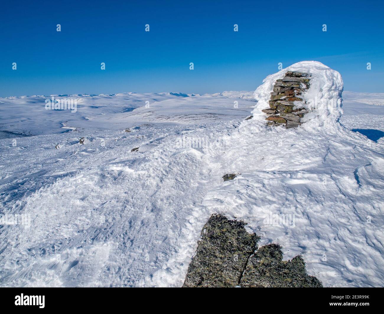 La cima del monte Halti, il punto più alto della Finlandia, in inverno Foto Stock