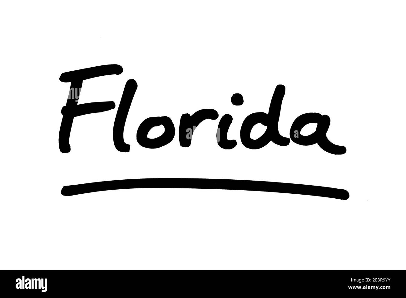 Florida - uno stato negli Stati Uniti d'America, scritto a mano su sfondo bianco. Foto Stock