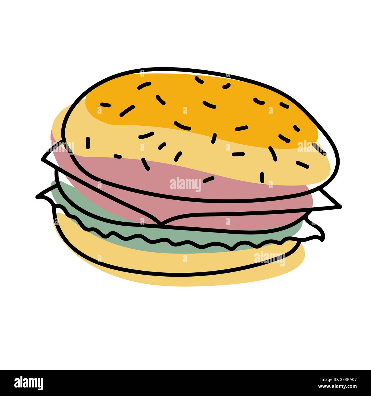 Burger uovo doodle icona vettore illustrazione per il web, abbigliamento da cucina Illustrazione Vettoriale