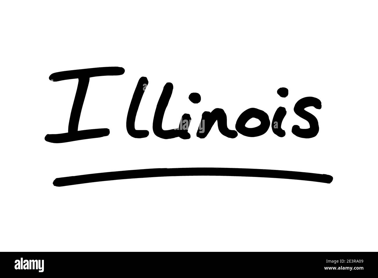 Illinois - uno stato negli Stati Uniti d'America, scritto a mano su sfondo bianco. Foto Stock
