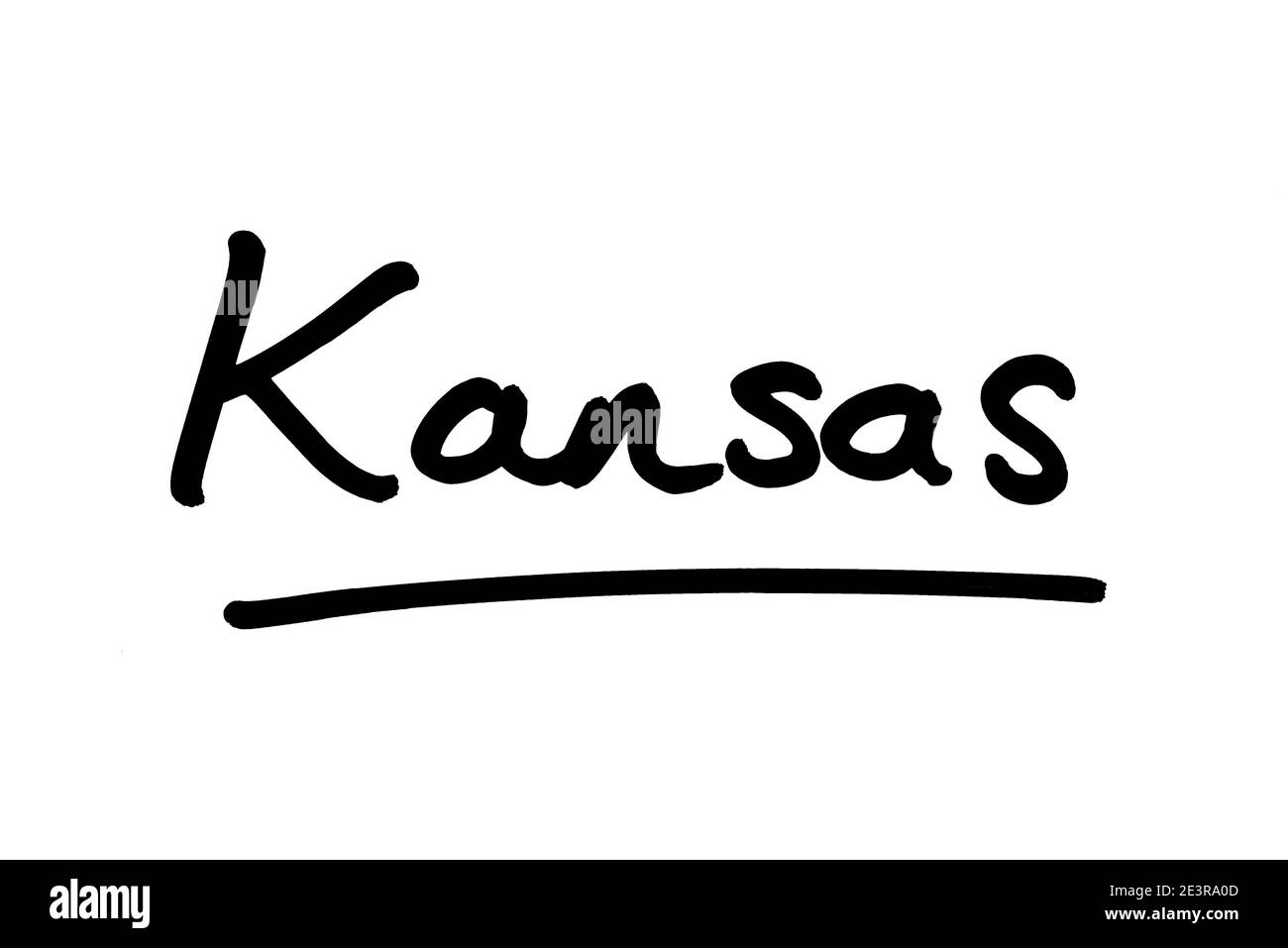 Kansas - uno stato negli Stati Uniti d'America, scritto a mano su uno sfondo bianco. Foto Stock