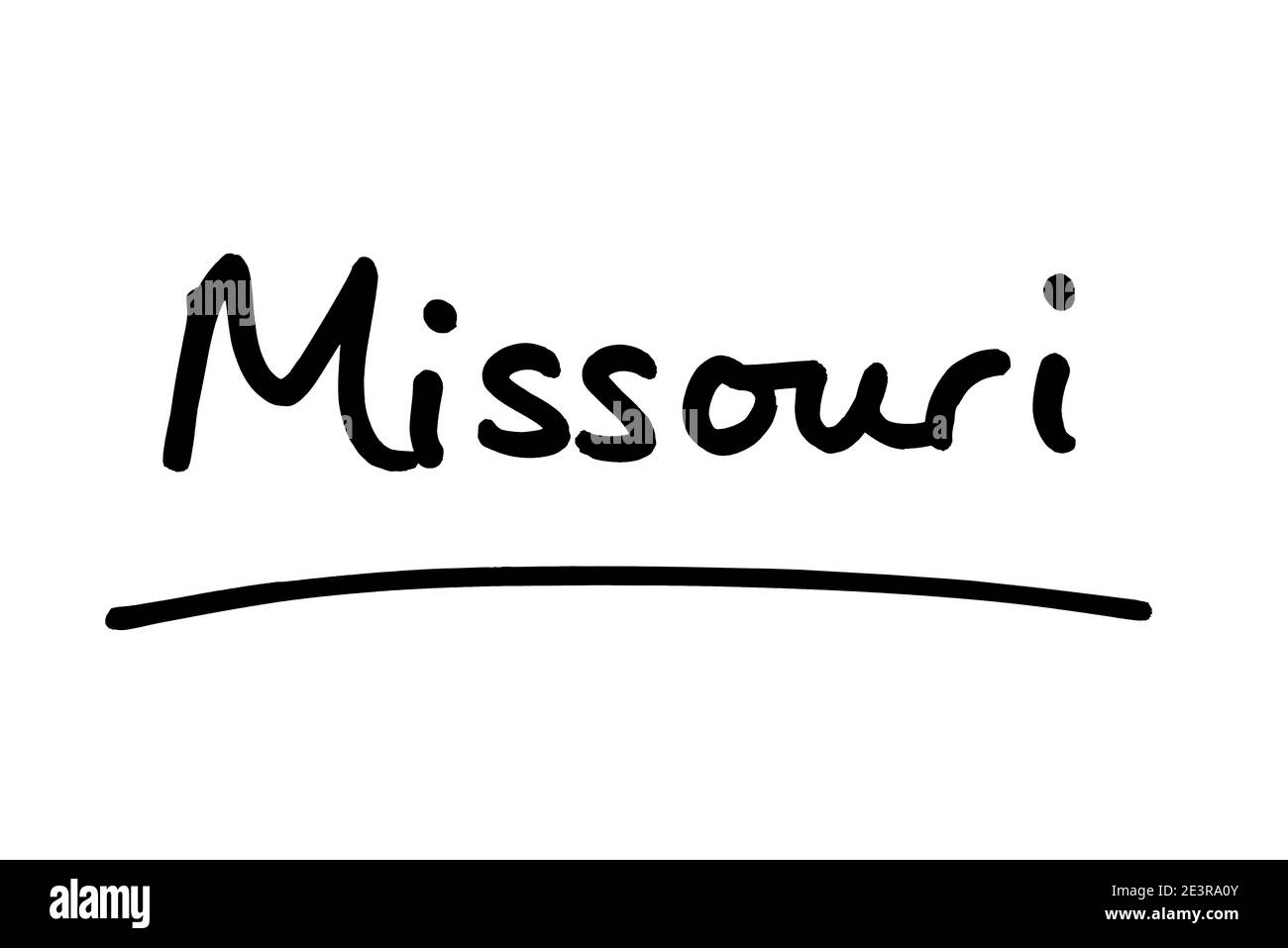 Missouri - uno stato negli Stati Uniti d'America, scritto a mano su sfondo bianco. Foto Stock