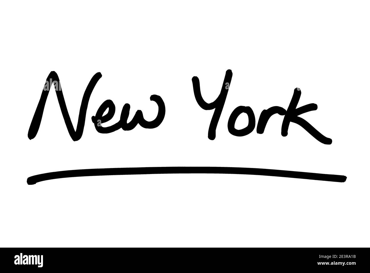 New York - uno stato negli Stati Uniti d'America, scritto a mano su sfondo bianco. Foto Stock