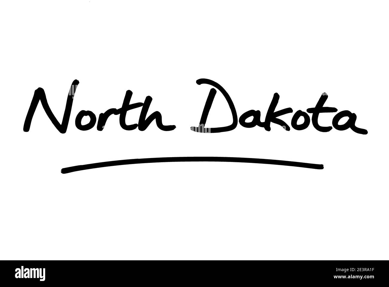 North Dakota - uno stato negli Stati Uniti d'America, scritto a mano su sfondo bianco. Foto Stock
