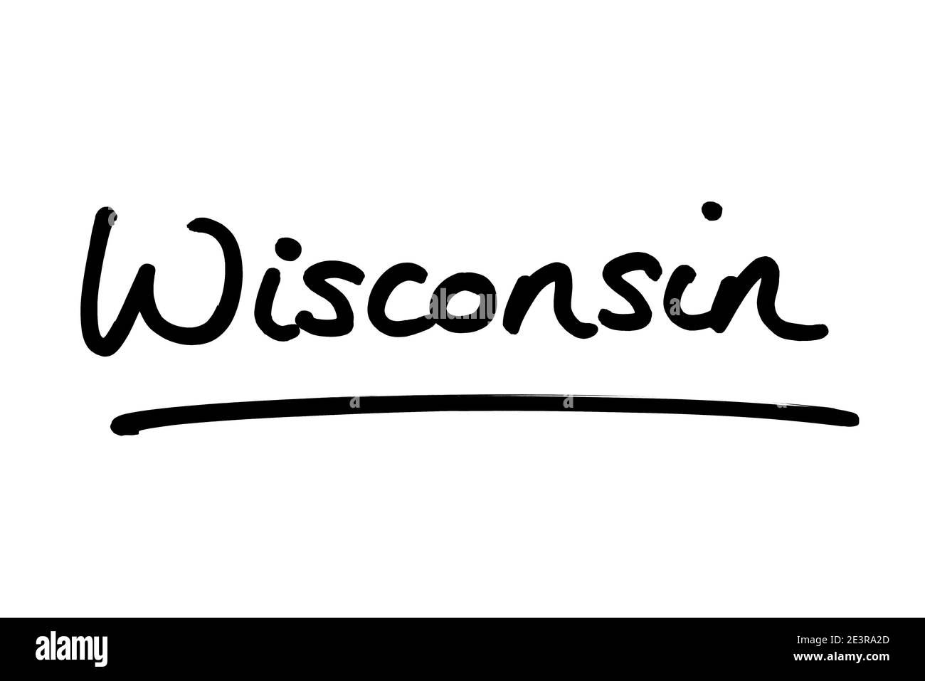 Wisconsin - uno stato negli Stati Uniti d'America, scritto a mano su sfondo bianco. Foto Stock
