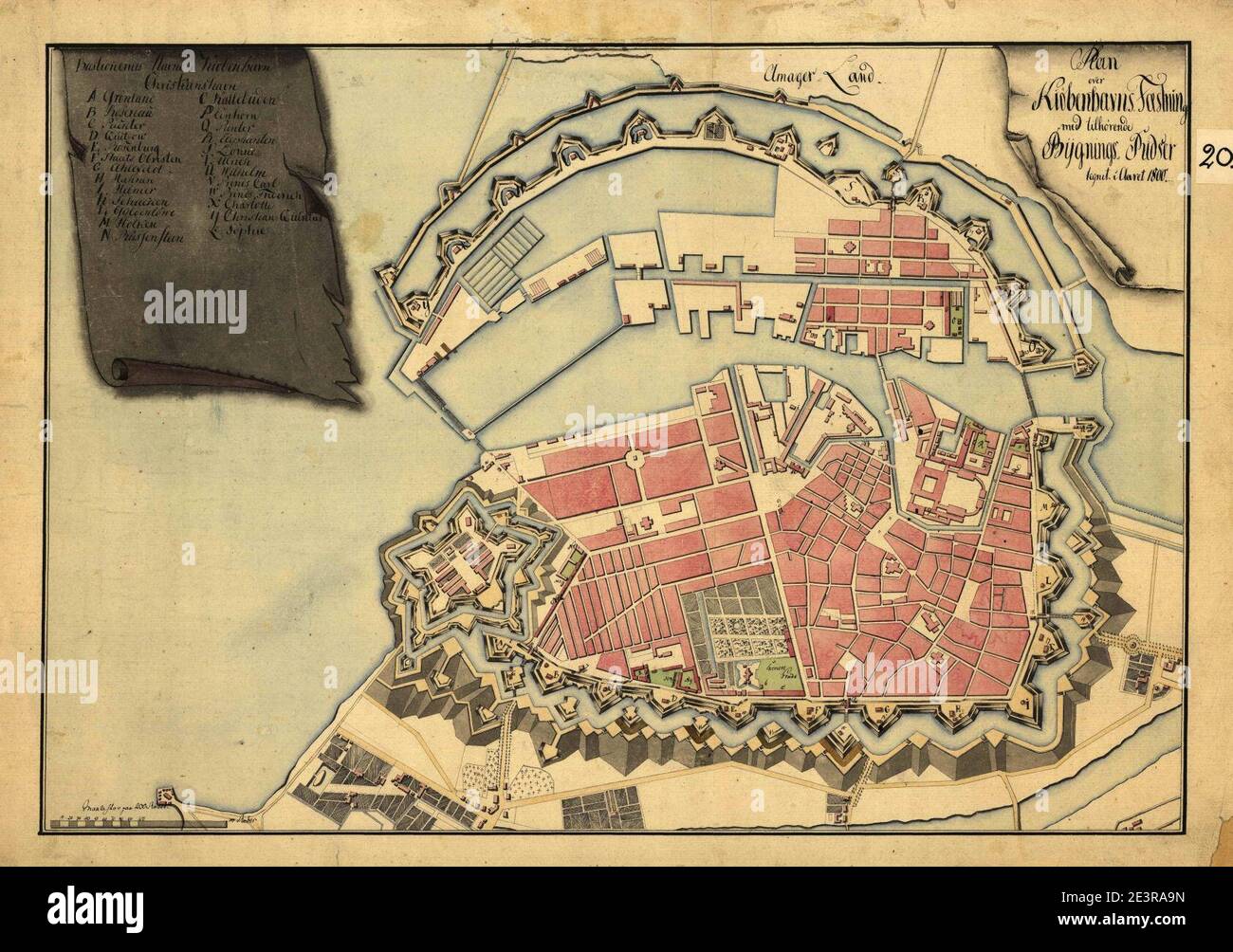 Mappa di Copenaghen 1800. Foto Stock