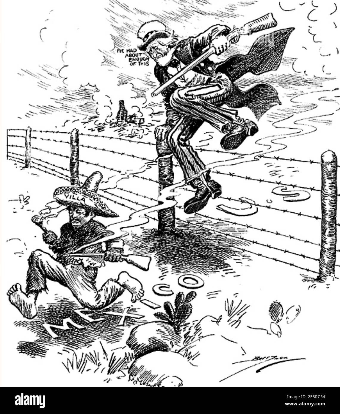 PANCHO VILLA (1878-1923) rivoluzionario messicano in un fumetto americano di 1914 mostrando lo zio Sam dicendo: 'Ne ho avuto abbastanza questo' Foto Stock