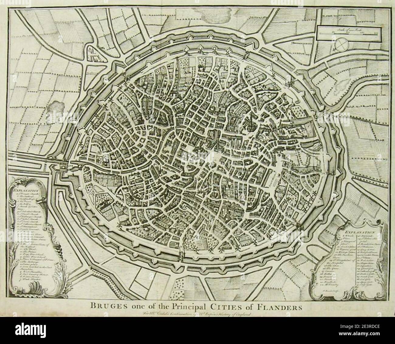 Mappa di Bruges di James Basire, 1742. Foto Stock
