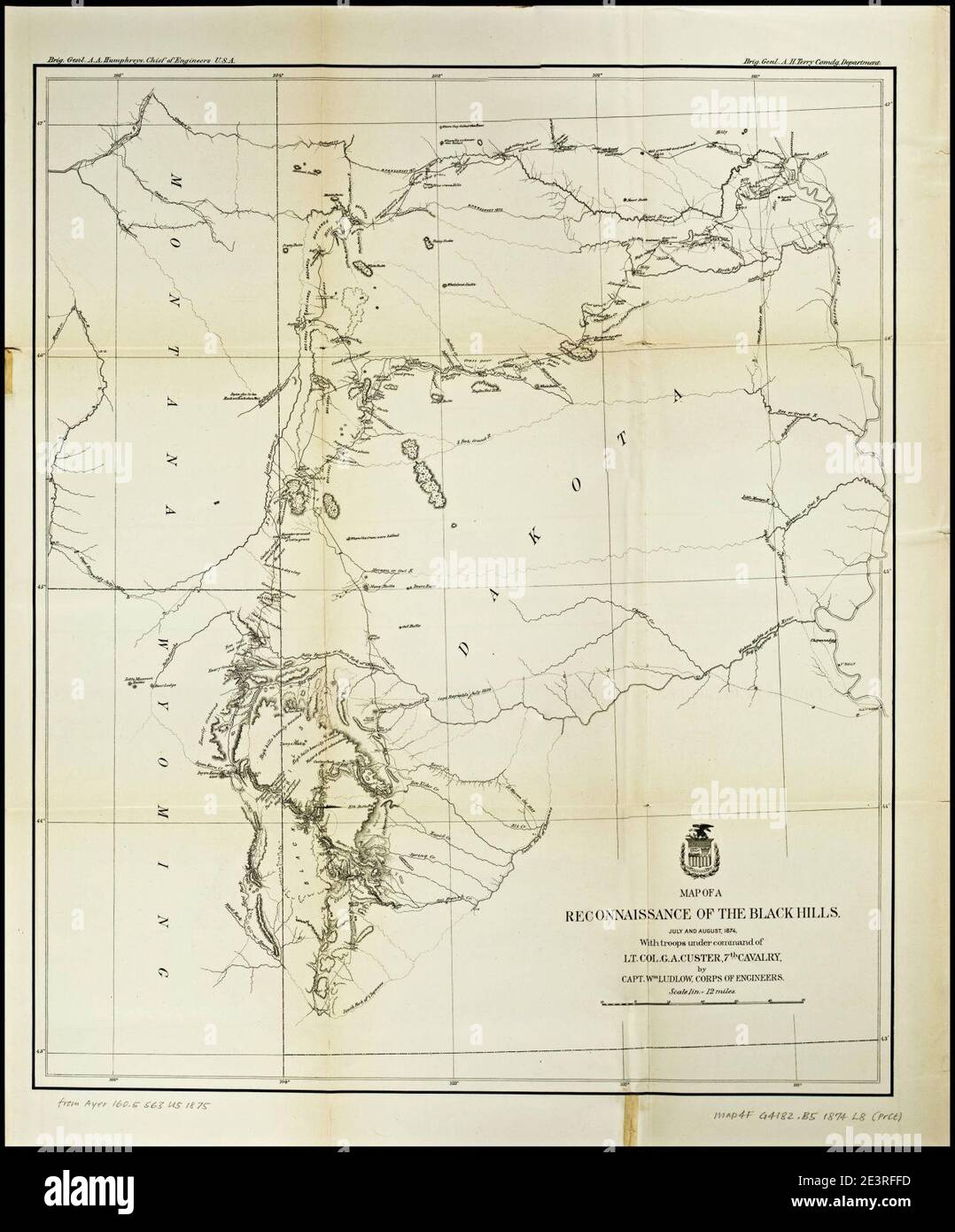 Mappa di una ricognizione delle Black Hills, 1874 Foto Stock