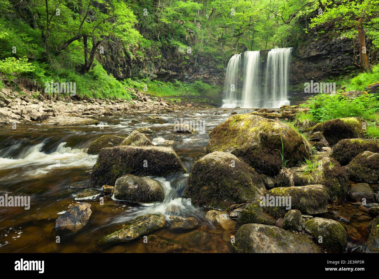 Sgwd yr Eira (cascata di neve) cascata sul fiume Afon Hepste nel Parco nazionale Bannau Brycheiniog (Brecon Beacons) vicino a Ystradfellte, Powys, Galles. Foto Stock