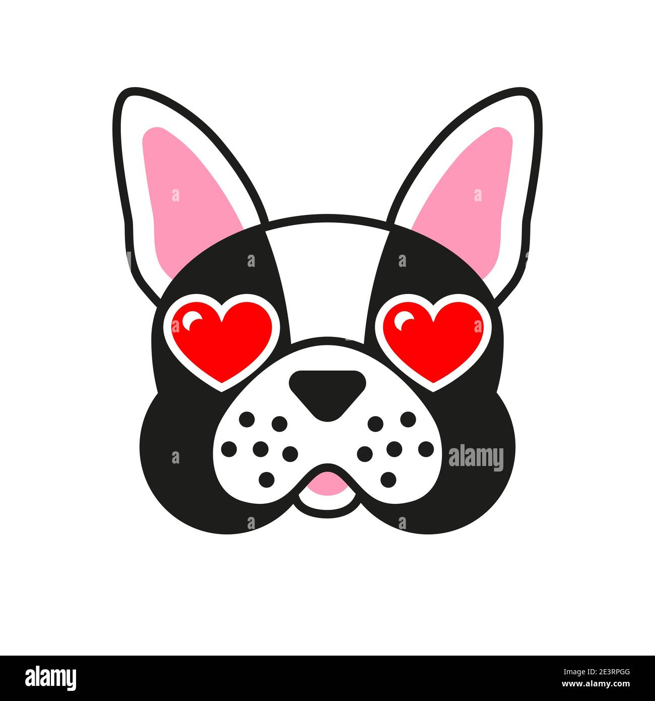 Bulldog francese Cartoon. Cane con cuori negli occhi Illustrazione Vettoriale