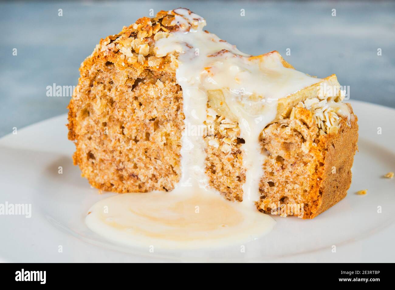 Pudding con banana clos up Foto Stock