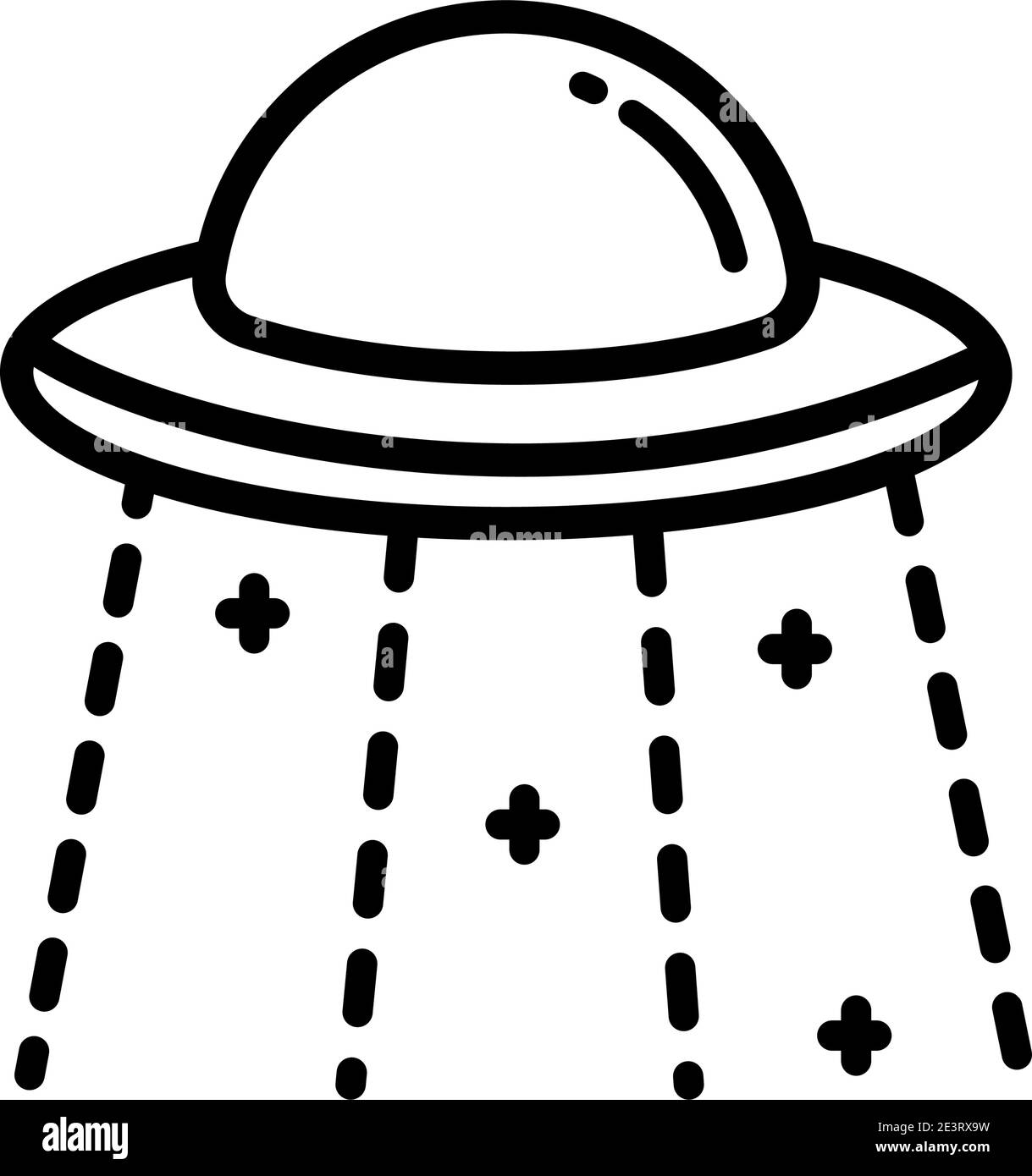 Vettore grafico UFO outline impostato in stili diversi isolato su uno sfondo bianco. Illustrazione Vettoriale