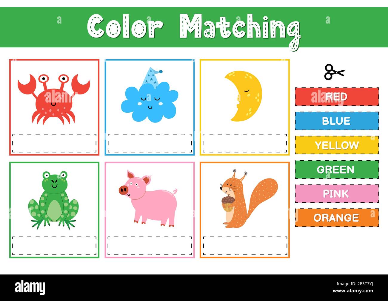 Tagliare e abbinare i colori. Gioco educativo per bambini. Puzzle di  attività di ordinamento Immagine e Vettoriale - Alamy