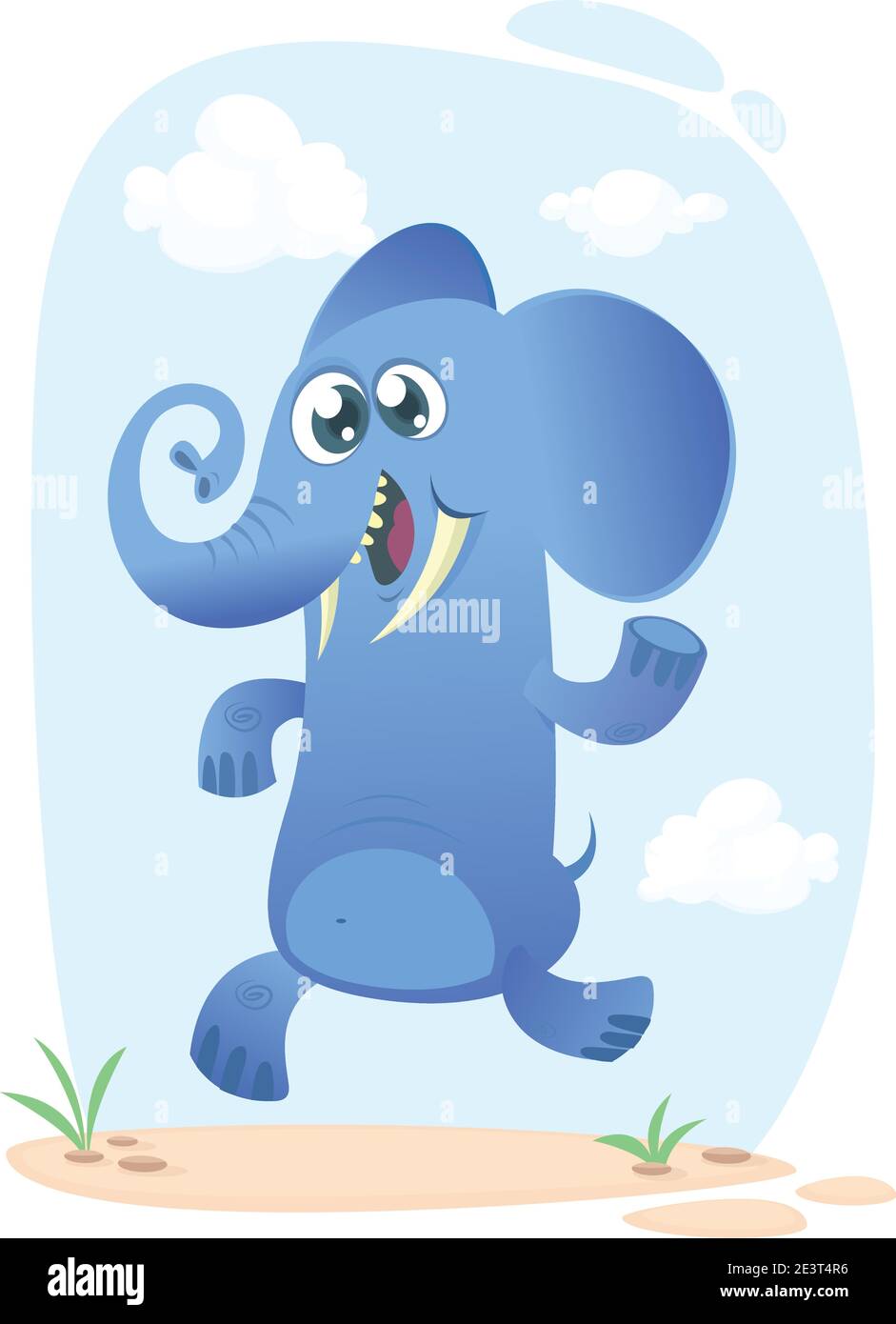 Cartone animato divertente elefante danza eccitato. Illustrazione vettoriale isolata. Illustrazione Vettoriale