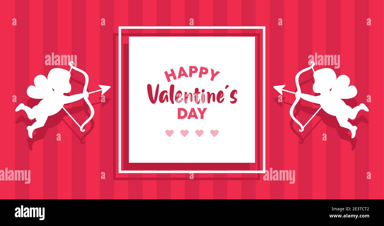 felice carta scritta valentines giorno con angeli cuupidi in piazza disegno dell'illustrazione vettoriale del telaio Illustrazione Vettoriale