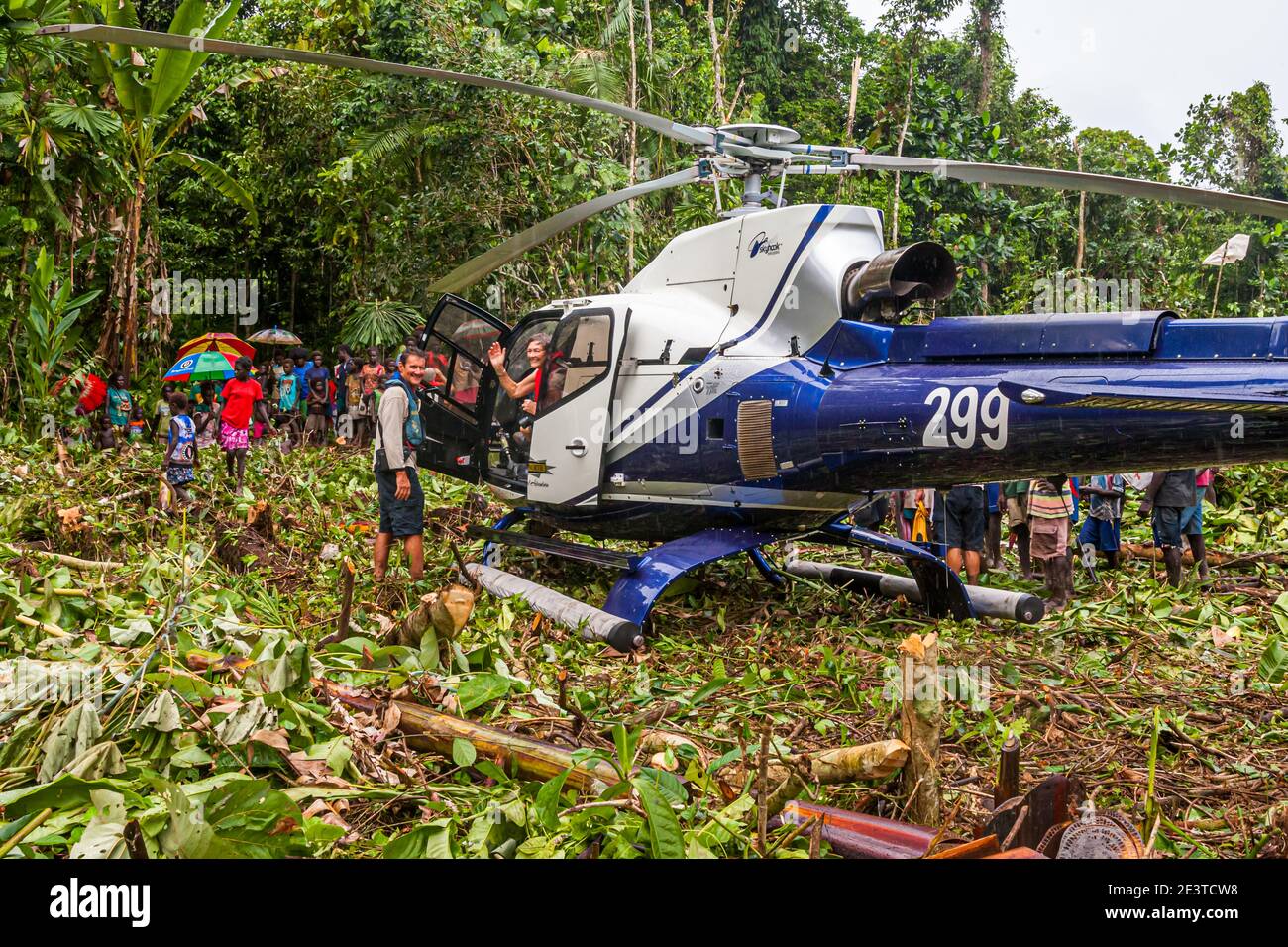Elicottero nella giungla di Bougainville Foto Stock