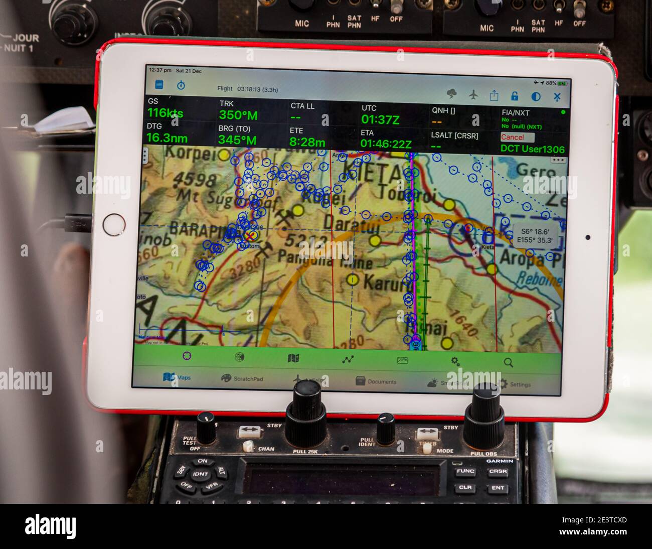 App Mappa per un volo in elicottero su Buin, Papua Nuova Guinea Foto Stock