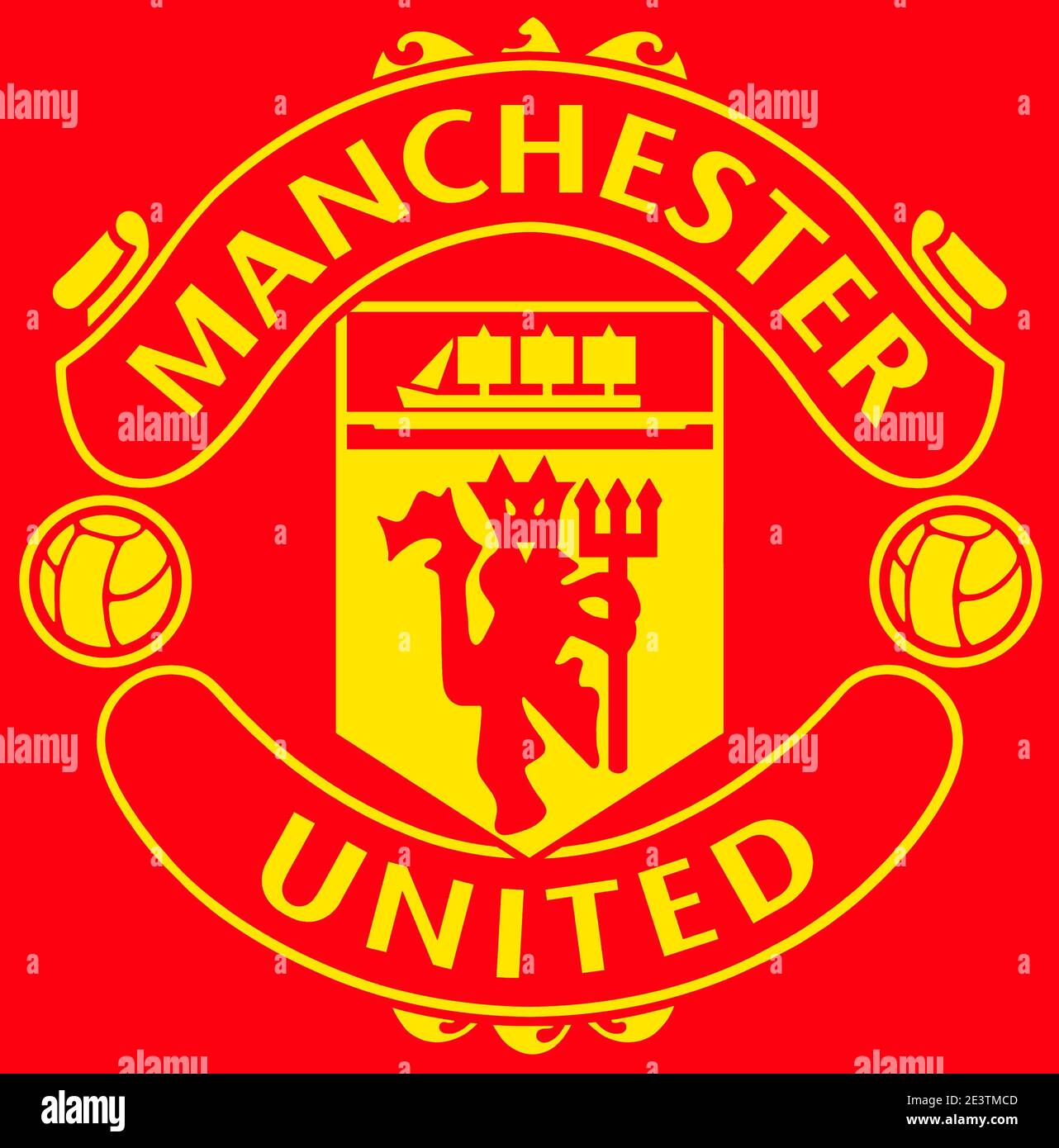 Distintivo rosso diavolo del Manchester United Football Club Foto Stock