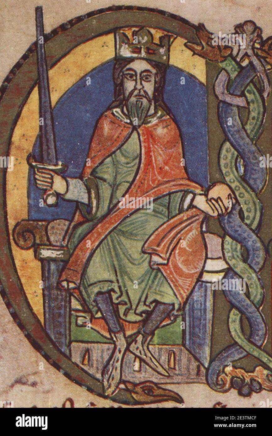 Malcolm IV, re di Scozia, charter a Kelso Abbey, 1159, iniziale (Crop David i). Foto Stock