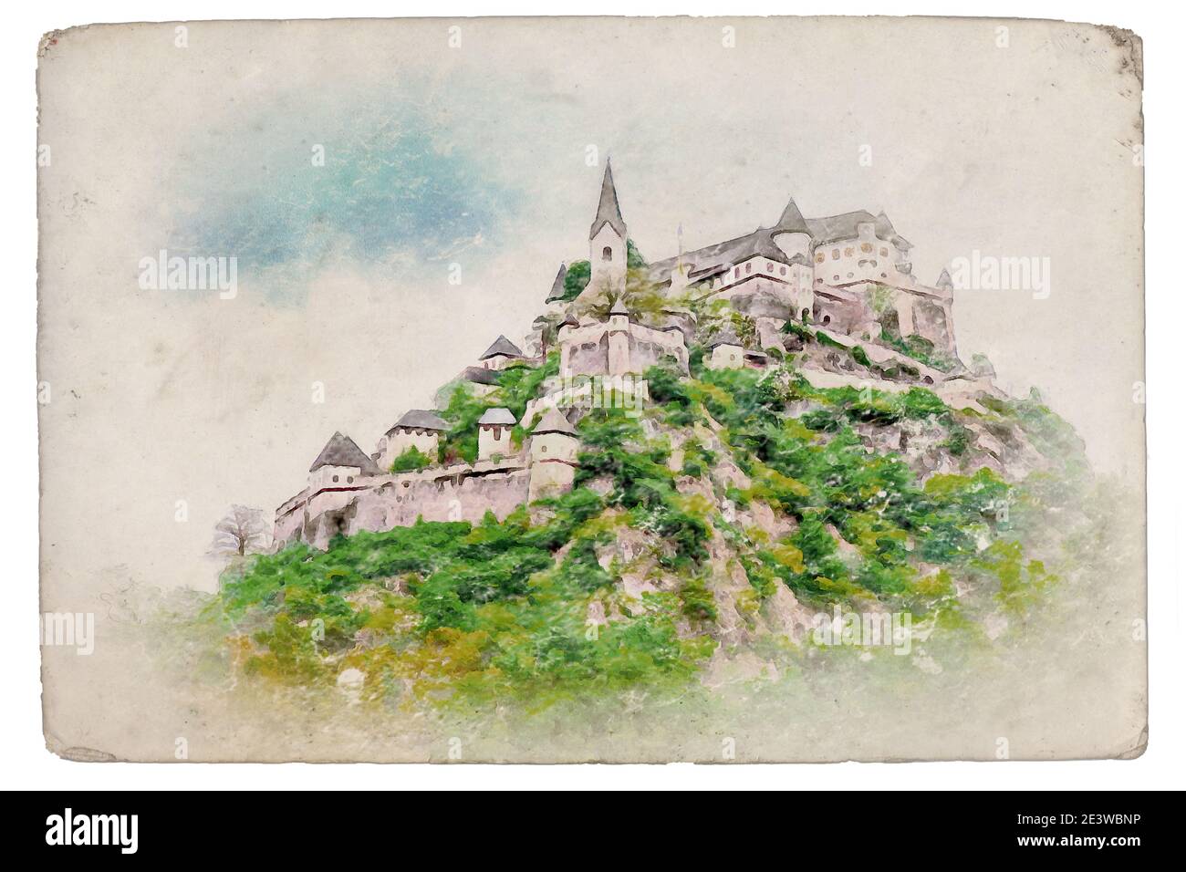 Castello Hochosterwitz in Carinzia, digitale generato pittura invecchiata Foto Stock