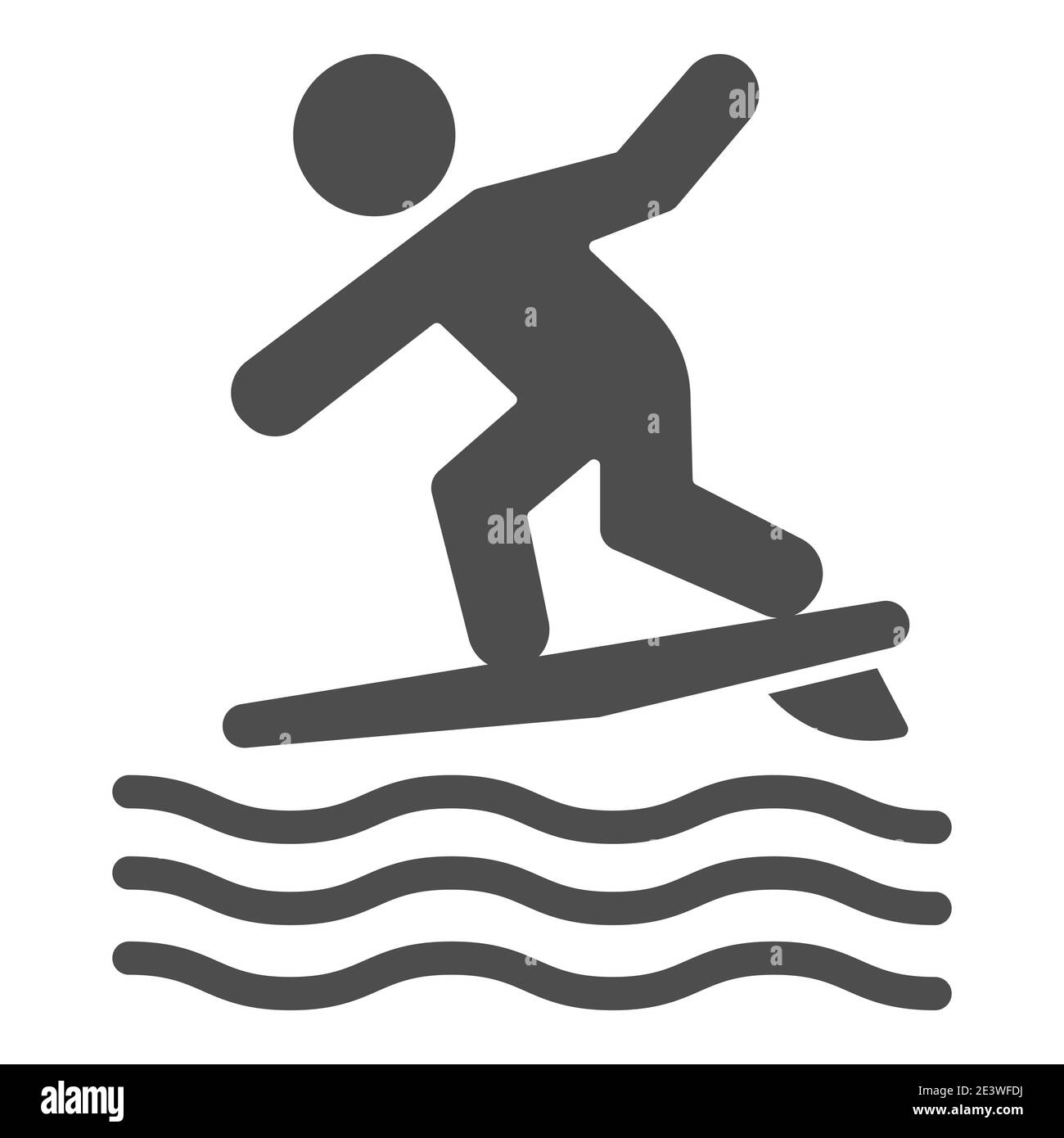 Surf icona solida, Summer Water concetto di sport, Surfer e le onde segno su sfondo bianco, uomo surf su tavola icona in stile glifo per cellulare Illustrazione Vettoriale