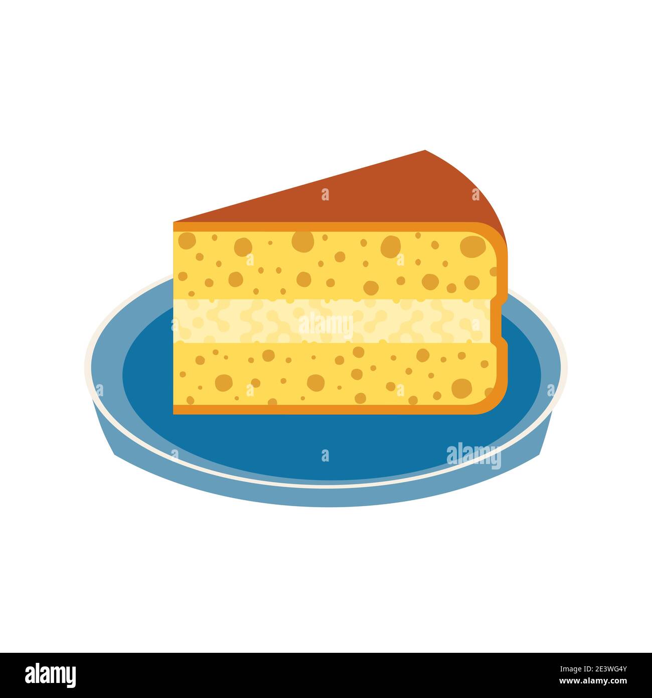 Fetta di torta di crema fatta in casa su piatto icona vettore piatto Illustrazione Vettoriale