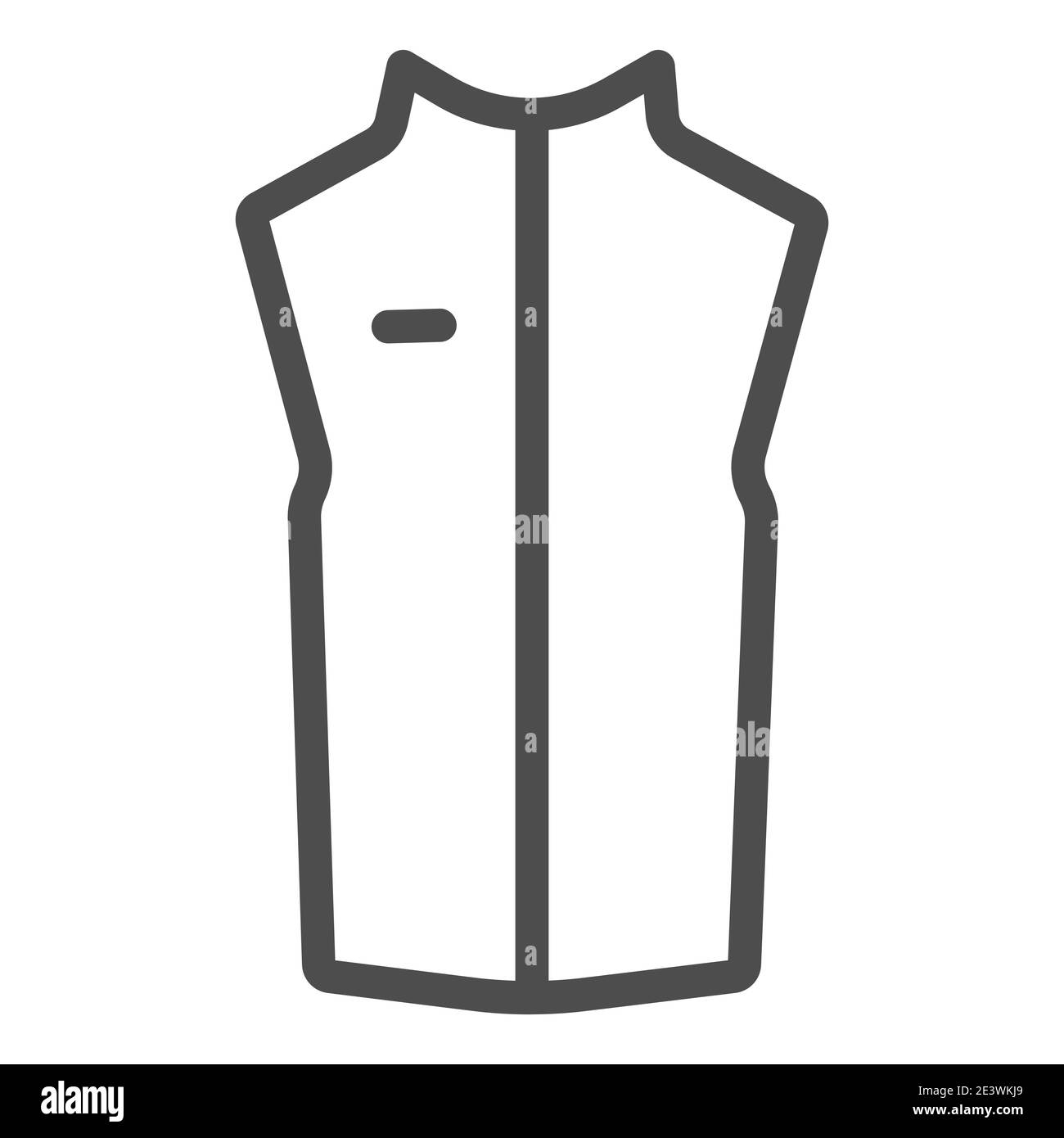 Icona della linea del gilet sportivo, abbigliamento outdoor, cartello della giacca senza maniche su sfondo bianco, gilet con icona a zip con profilo per cellulare Illustrazione Vettoriale