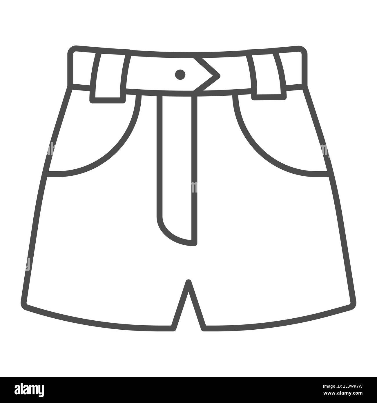 Pantaloncini in denim icona linea sottile, abbigliamento estivo concept, segno shorts su sfondo bianco, jeans donna estate pantaloni icona in stile profilo per il cellulare Illustrazione Vettoriale