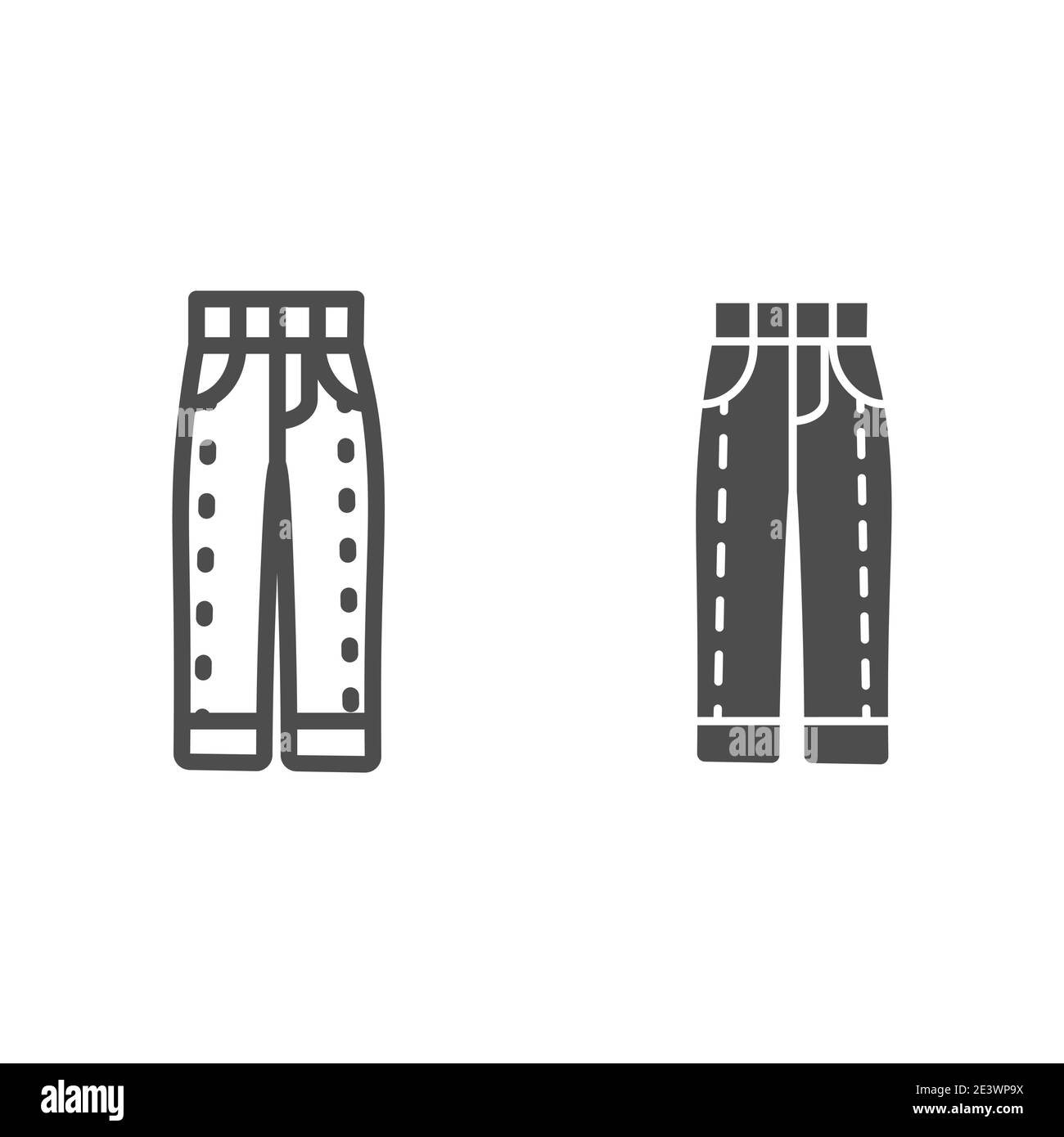 Jeans linea e icona a tinta unita, abbigliamento casual, jeans o pantaloni uomo segno su sfondo bianco, icona pantaloni denim in stile outline per il cellulare Illustrazione Vettoriale