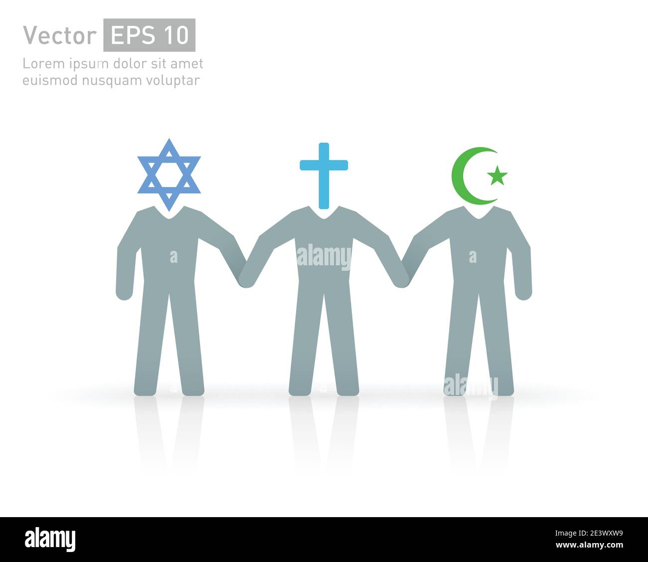 Persone di diverse religioni. Islam (musulmano), Cristianesimo (cristiano) e Giudaismo (ebraico) Illustrazione Vettoriale