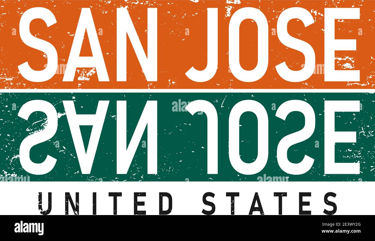 Scritta San Jose, USA in stile originale. Caratteri tipografici script delle città DEGLI STATI UNITI per stampe, pubblicità, identità. Arte turistica disegnata a mano in alto Illustrazione Vettoriale