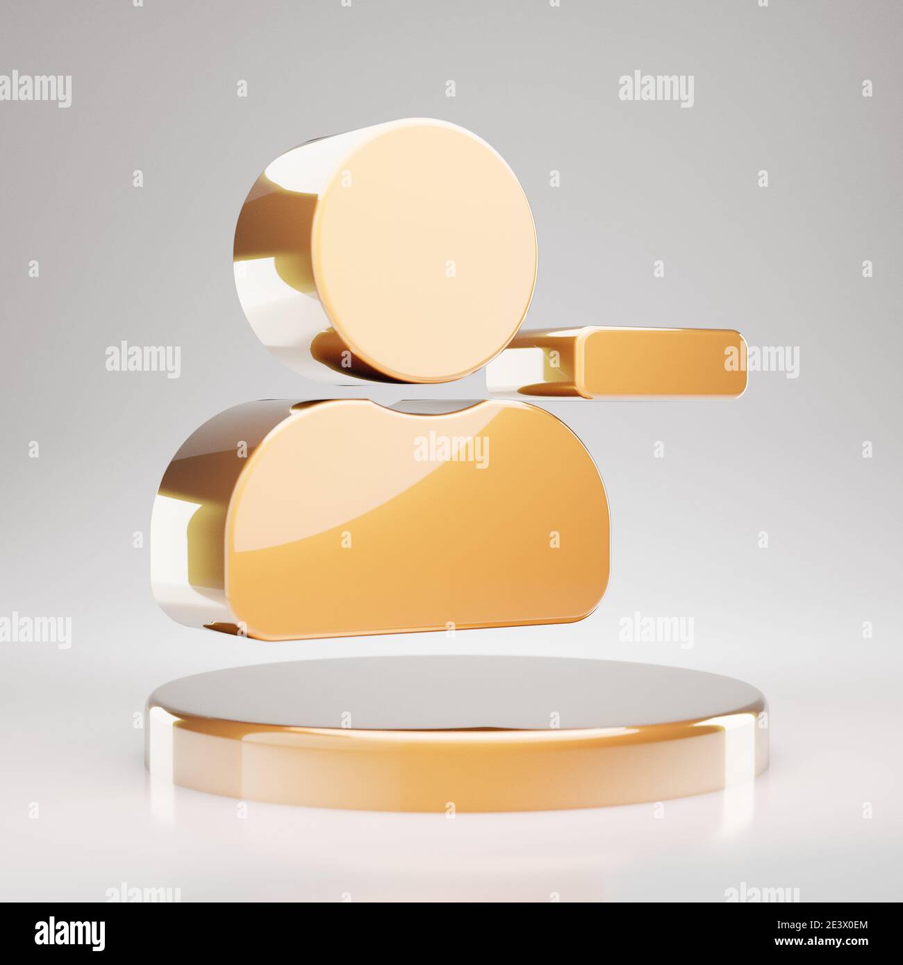 Icona Rimuovi utente. Giallo oro rimuovere il simbolo utente sul podio dorato. Icona dei social media 3D renderizzati. Foto Stock