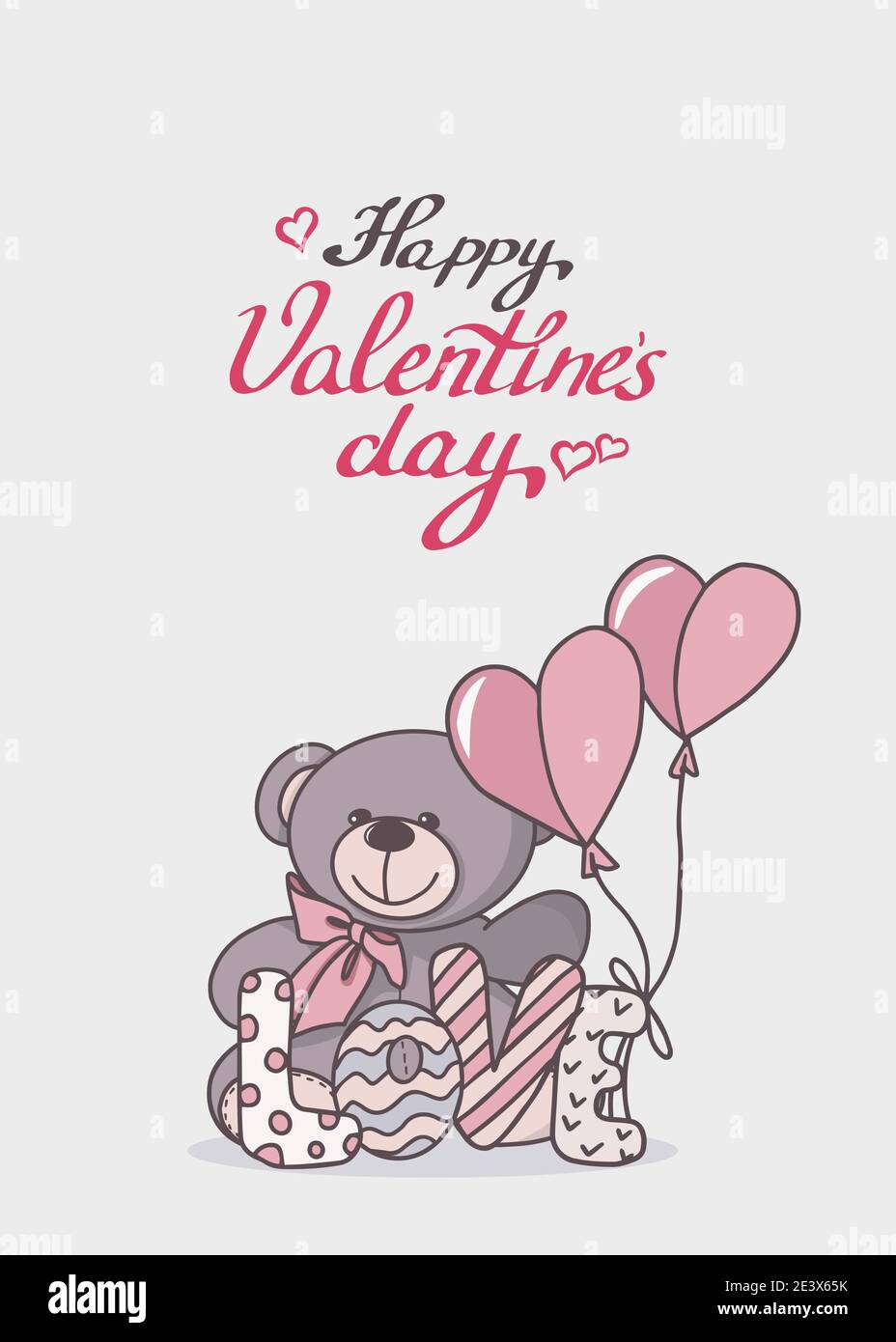 Vettore immagine disegnata a mano di un simpatico orsacchiotto. Biglietto d'auguri per San Valentino, compleanno, festa. Doodle. Illustrazione Vettoriale