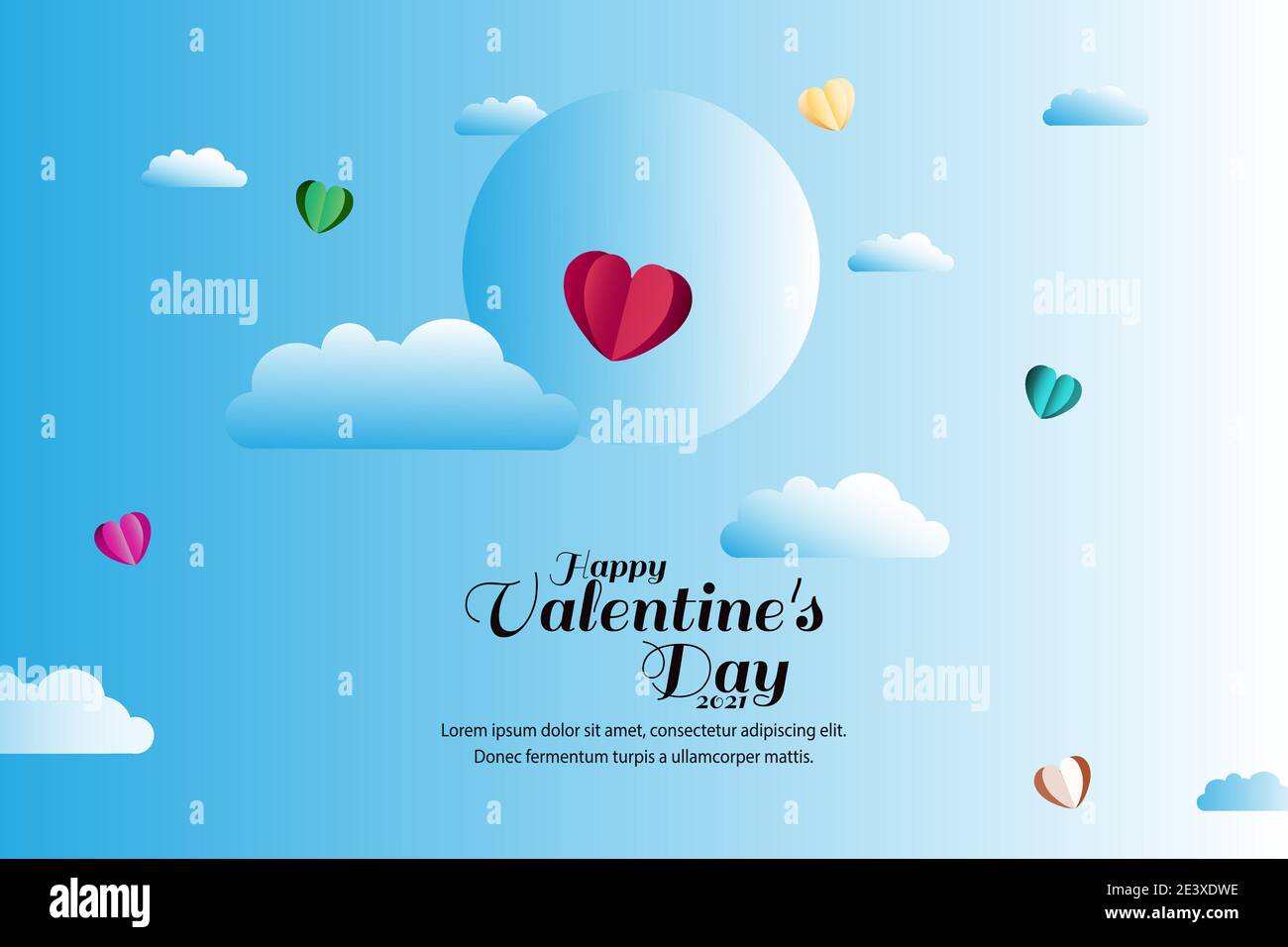 Buon giorno di San Valentino modello Banner con cielo blu e carta tagliata nubi, Illustrazione Vettoriale