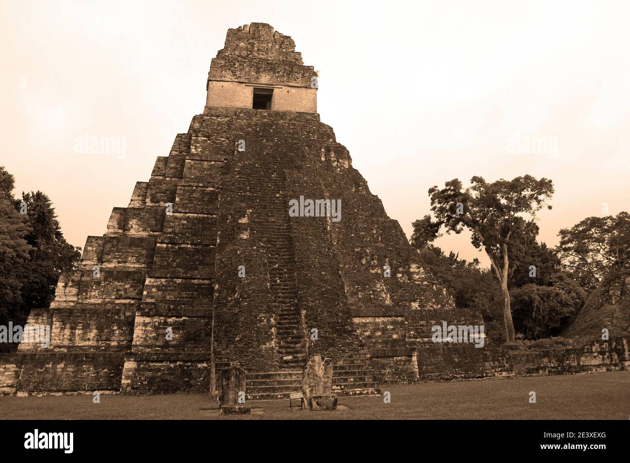Tempio 1 nella piazza centrale di Tikal Foto Stock