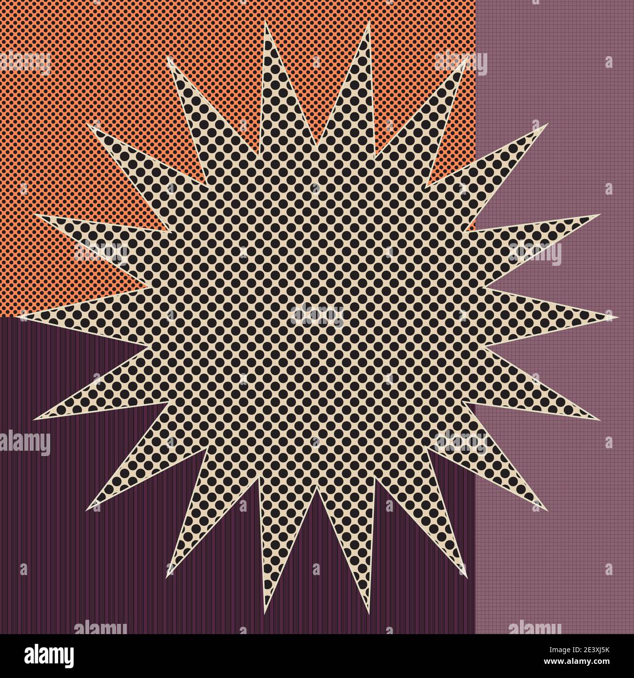 Un'immagine di sfondo retrospettiva a forma di burst a mezzitoni astratta. Illustrazione Vettoriale